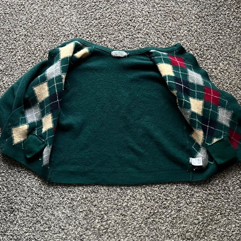 Vintage 80s Lambswool Grandmacore 100% Wool Women L Argyle Button-up Cardigan - Picture 4 of 8